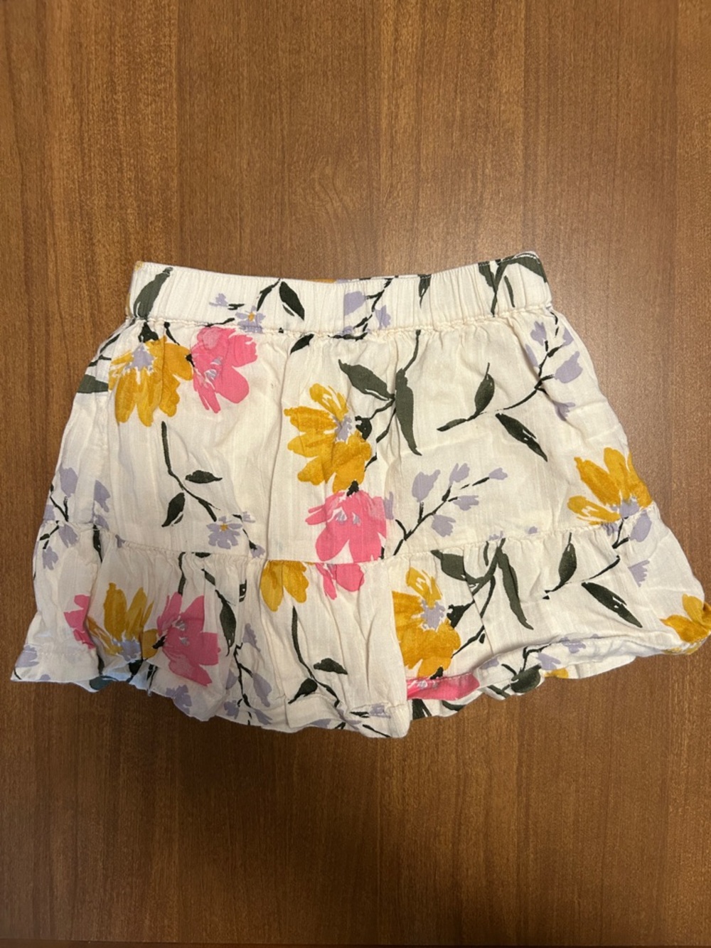 Old Navy Floral Tiered White Skirt with Pink & Yellow Blooms